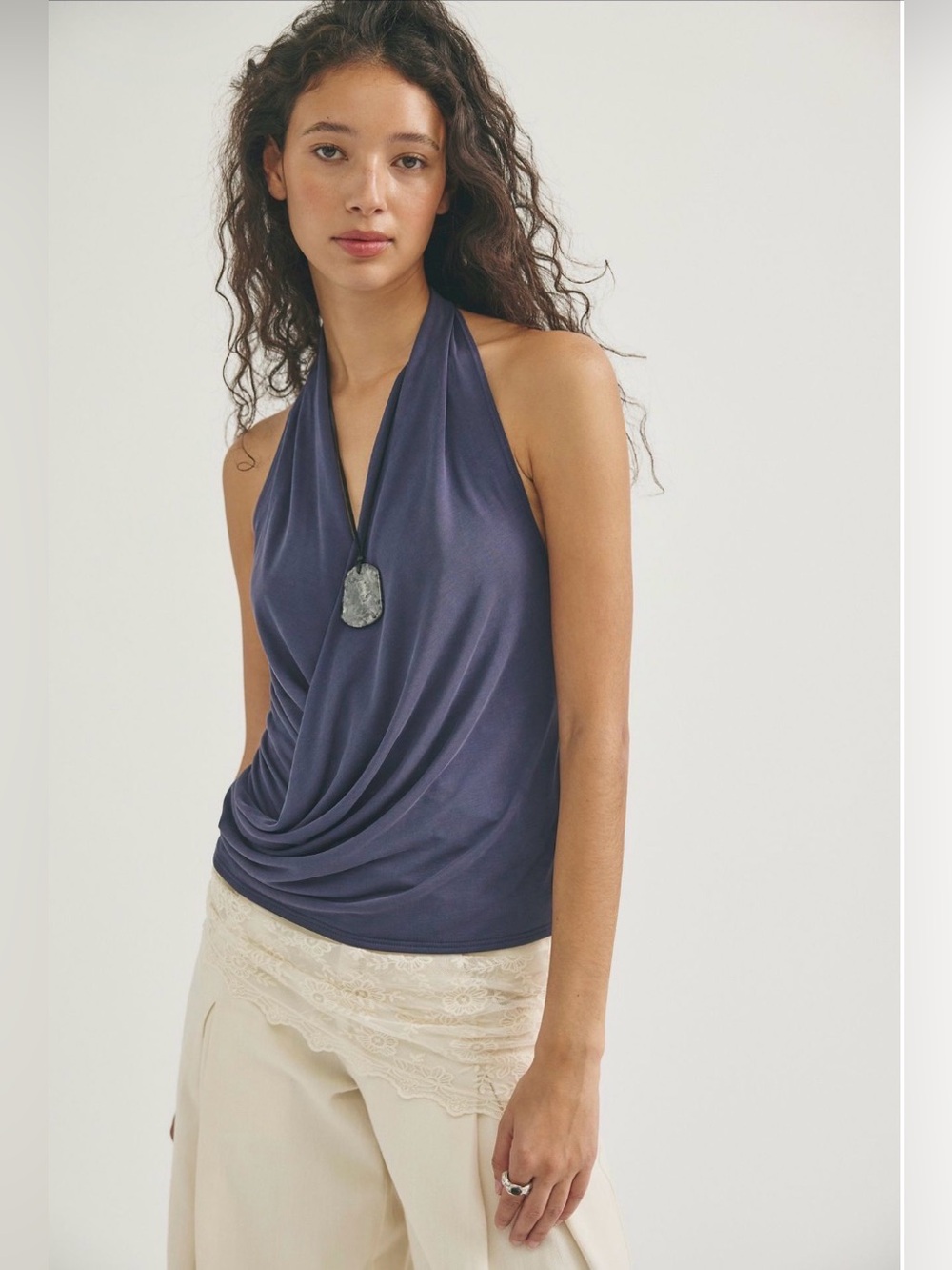 Cupro Cowl Neck Halter Top